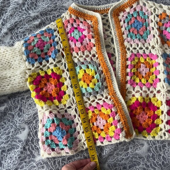 Handmade Multicolour Crochet Patchwork Cardigan - Picture 5 of 6
